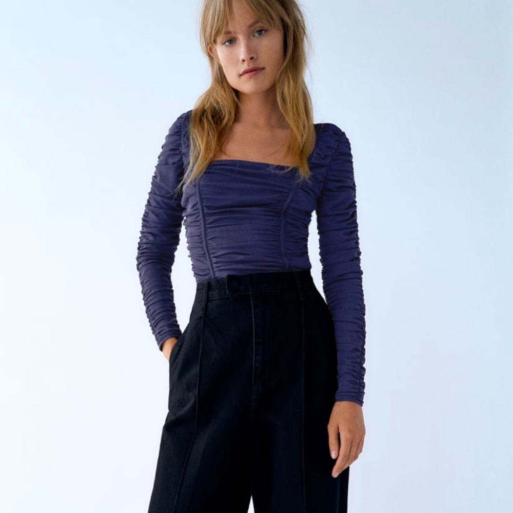 Zara draped tulle bodysuit in midnight blue